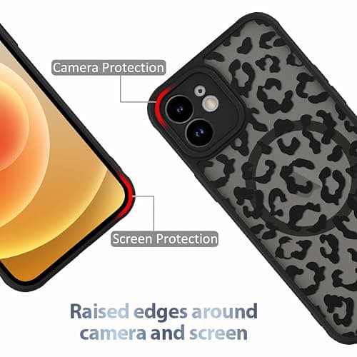 AIGOMARA Case for iPhone 12 [Compatible with MagSafe] Black Leopard Pattern Design for Women Girls Men Soft TPU Bumper Hard PC Back Anti-Fall Shockproof Protective Slim Magnetic Cover thumbnail 2