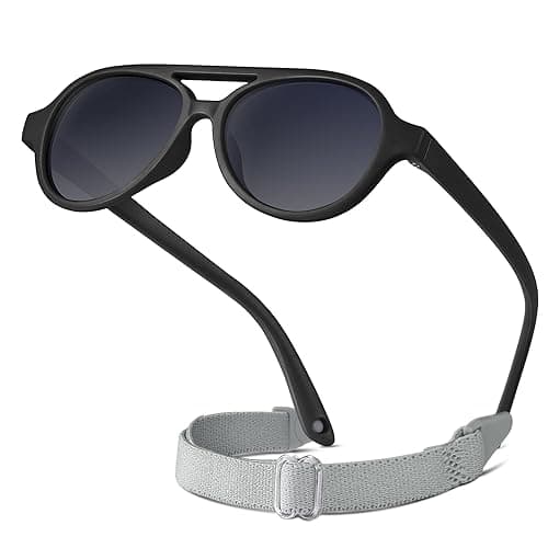 RIVBOS Baby Wrap Polarized UV400 Sunglasses - Soft Frame with Secure Strap for Infant and Newborn (0-24 Months) RBK068 - Black&grey Lens - Polarized Lens