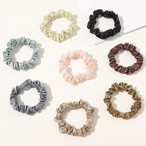 Scrunchies Silk Satin Hair Ties - Elestics Ponytail Holder Hair Bands Small Scrunchy For Thick Curl Hair No Crease Hair Ties Accessories Soft Ropes No Hurt Your Hair for Women and Girls thumbnail 3