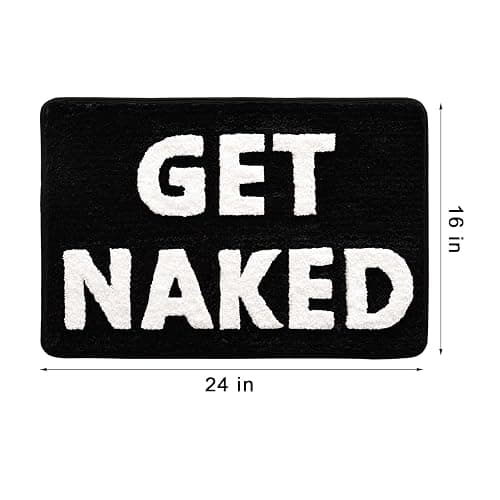 QJHOMO Get Naked Bath Mat Cute Black and White Bathroom Rugs Funny Non Slip Bathtub Decor Mats Super Absorbent Floor Carpet Machine Washable Bahtmat for Tub, Shower, Bedroom (16x24 inch) - 1'4" x 2' (Rectangular) - Black and White thumbnail 2