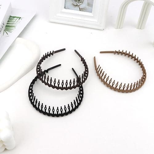 GAFATORY 3 PCS Zig Zag Headbands Plastic Comb Headband Hairband with Teeth Non Slip Thin Elastic Head Bands Fashion Hair Accessories for Women - Image 1