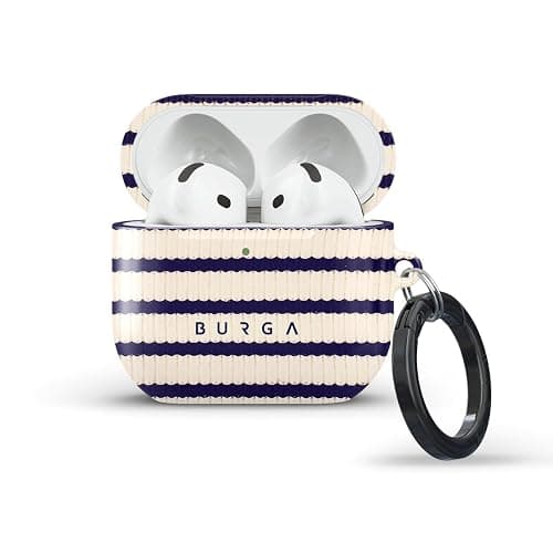 Burga Airpod Hardcase Compatible with Apple Airpods 4 Charging Case, Striped Navy Blue Minimalistic Pattern - Protective Hard Plastic Case - Image 1