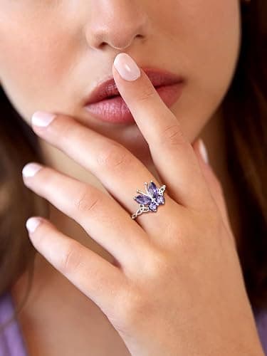 Butterfly Ring Sterling Silver CZ Garnet/Amethyst/Blue/Emerald/Sapphire/Pink/Diamond Butterfly Jewelry Gift for Lover Mother Daughter thumbnail 3