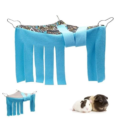 RIOUSSI Guinea Pig Hideout Hideaway Corner Fleece Toys Cage Accessories | Reversible Sides | Soft Fleece Fabric | Come with Hooks | Guinea Pig Hammock for Small Animals | Blue, Triangle - Image 1