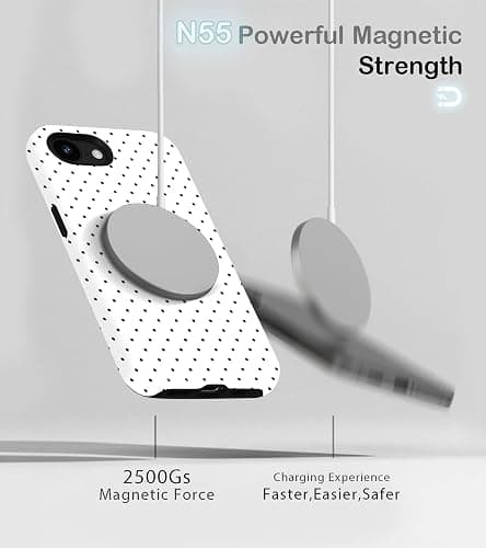 Amzfield for iPhone 16e Case Compatible with Magsafe Cute Polka Dot Aesthetic Magnetic Design Women Girls Fall Chic Girly Pretty Dual Layer Hybrid Protection Elegant Case for iPhone 16 e, White thumbnail 3