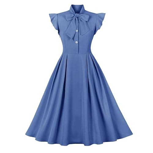 1950s Dresses for Women Vintage Rockabilly Retro Short Sleeve Tie Midi Dress Cocktail Party Evening Prom Gown - Image 1