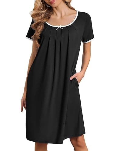 Ekouaer Moo Moos for Women Short Sleeve House Dresses with Pockets Pleated Mumu Dress Soft Nightgowns S-XXXL - Image 1