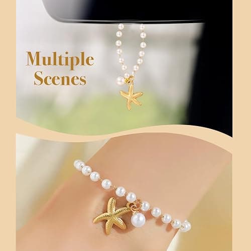 Joytezz Steering Wheel Charm Accessory Starfish Peral Pendant Car Decor Rearview Mirror Hanging Charm Women Teen Girl Gifts Gold thumbnail 5