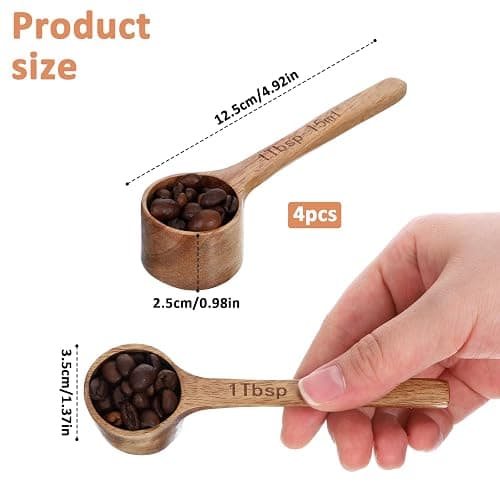 4 Pack Coffee Acacia Wooden Scoop Wooden Measuring Scoops for Canisters Jars 15ml 1 Tablespoon Small Coffee Scoop Acacia Woodens Measuring Spoons Home Kitchen Accessories for Beans Sugar Tea Bath Salt thumbnail 3