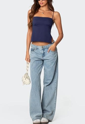 Backless Crop Top for Women Y2K Open Back Cami Top Spaghetti Strap Tie Back Sleeveless Cotton Summer Going Out Tank Top thumbnail 5