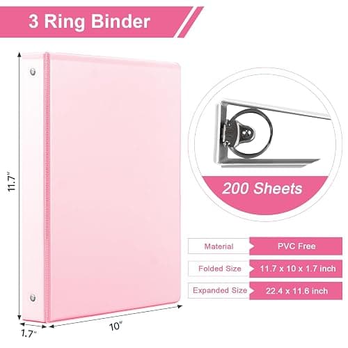 1-inch 3 Ring Binder with 2 Interior Pockets, 1'' Basic Binders Holds US Letter Size 8.5'' x 11'' Paper - Versatile Binders for Office, Home, and School Use, 6 Pack (Pink) - Pink thumbnail 3