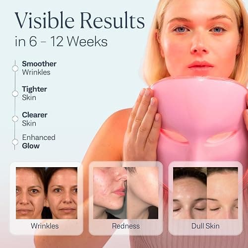 VogueNow LED Face Mask Light Therapy Premium Spa Kit (4 Pcs) - With Ultrasonic Scrubber, Ultrasonic Brush & Green Tea Serum - 7 Colors (Blue & Red) Light Therapy Mask - Christmas Gifts for Women thumbnail 2