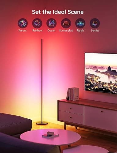 Govee RGBIC Smart Corner Floor Lamp, Standing Lamp Alexa APP Control, Smart Floor Lamp with Reactive Music Mode, 61+ Dynamic Scene, Color Changing, Modern Floor Lamp for Living Room, Bedroom, Kitchen - Black thumbnail 3