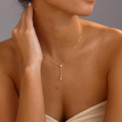 Fwlisesa Gold Necklace for Women, Dainty Gold Long Necklaces 14k Gold Plated Prom Lariat Necklace Cute Choker Necklaces for Women Trendy Stuff Fashion Costume Gold Accessories Christmas Jewelry Gifts thumbnail 2