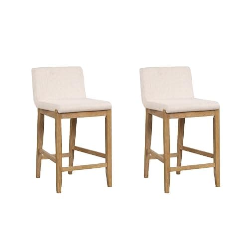 Nathan James Gracie Modern Counter Height Bar Stool with Back, Counter Stool Upholstered Chair with Natural Flax White Fabric and Brushed Wooden Legs, Natural Flax/Brown, Set of 2 thumbnail 7