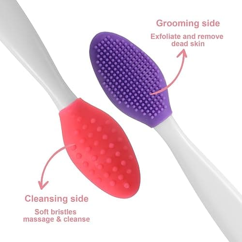 XLIUAX 10 Pcs Lip Scrub Brush, 3-in-1 Silicone Lip Brush Dual-ended Lips Scrubber Exfoliator Mask Applicator Facial Cleansing Brushes for Dark Lips Makeup Skincare Removal thumbnail 3