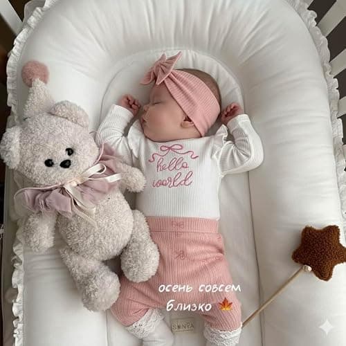 Twopumpkin Preemie Clothes Baby Girl Outfit Newborn Hello World Ribbed Romper Knitted Pants Headband Coming Home Outfits thumbnail 2