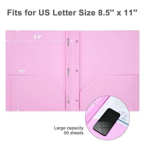 Two-Pocket-Folders with 3 Prongs, Letter Size Plastic Folders with Pockets and Prongs, Poly Plastic Folders for Office & School. 6 Pastel Colors (Pastel Color) thumbnail 3