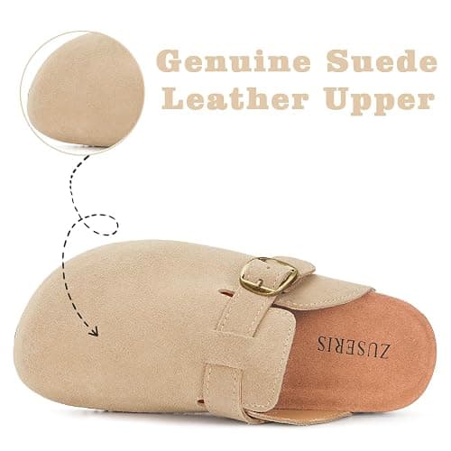 Kids Suede Clogs Boys Girls Cork Footbed Potato Shoes Classic Slip On Leather Mules Children Indoor Outdoor Sandals with Adjustable Buckle thumbnail 2