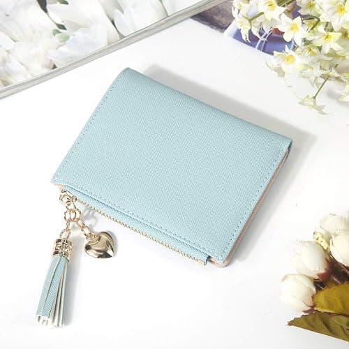 Belsmi Women's Small Compact Slim Leather Mini Wallet Lady Purse Zipper Pocket Card Organizer Bifold Wallets (Grey) thumbnail 4