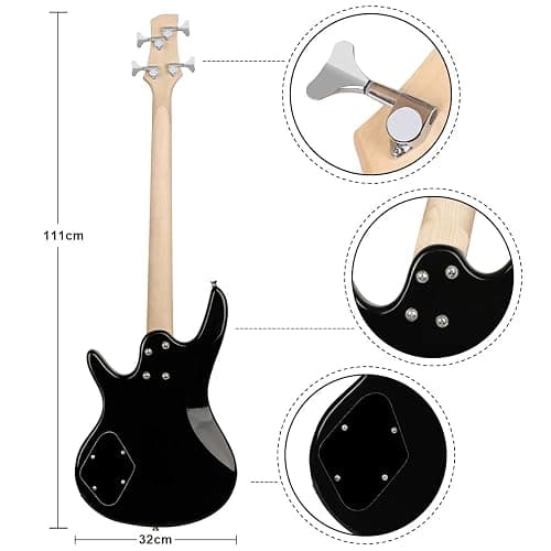 Bullfighter Electric Bass Guitar 4 Strings Full Size P Bass Beginner Kit Black for Starter with Gig Bag, Guitar Strap, and Guitar Cable (Black) thumbnail 4