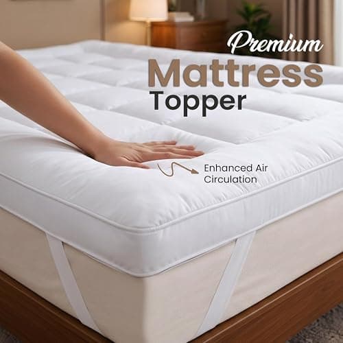 Mattress Topper Double Bed 137x190 cm | 10cm Extra Thick Hotel Quality Microfiber | Soft Double Mattress Topper | Hypoallergenic & Deep Elasticated Straps for Secure Firm Grip thumbnail 2