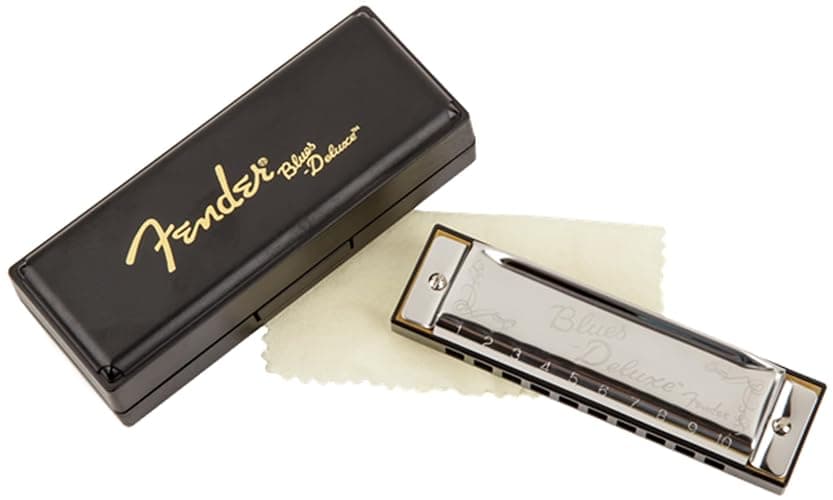 Fender Blues Deluxe Harmonica - Key of C Bundle with Carrying Case, Austin Bazaar Online Manual, and Polishing Cloth thumbnail 9
