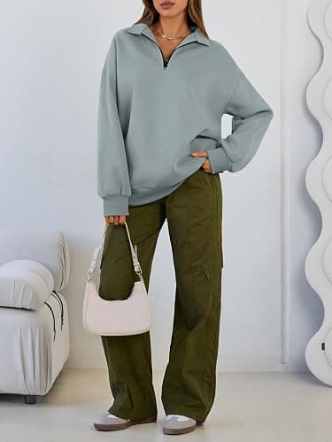 Trendy Queen Womens Oversized Sweatshirts Fall Sweaters Fashion Hoodies Half Zip Pullover Long Sleeve Shirts Clothes thumbnail 6