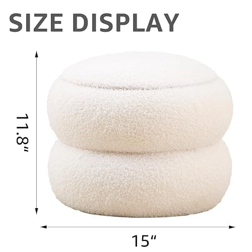 Mxfurhawa Storage Ottoman,Soft Teddy Velvet Upholstered Footrest,Mordern Round Footstool with Biscuits Shape,Side Tabble and Plant Stands for Living Room,Hallway,Bedroom (White) thumbnail 3