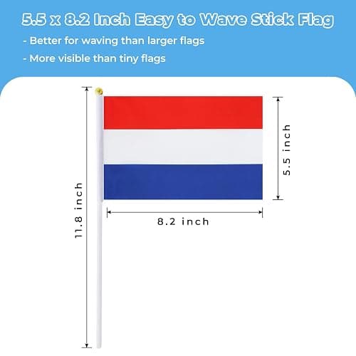 12 Pack Dutch Flags on Stick, 5.5 x 8.2 Inch Small Netherlands Handheld Flags for Parade Handouts, Cultural Events, National Day, School Activities and Celebrations thumbnail 2