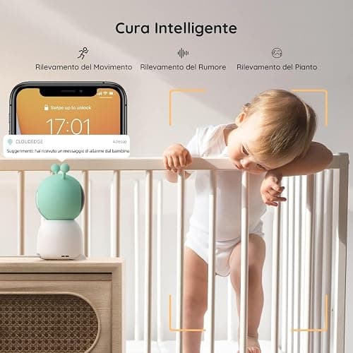 BOIFUN 2K Baby Monitor WiFi, Telecamera 360° con Luci Notturne e Display LCD 5" 3MP, Controllo da App e Monitor, Auto Tracking, Rilevamento Movimento e Suono IA thumbnail 6