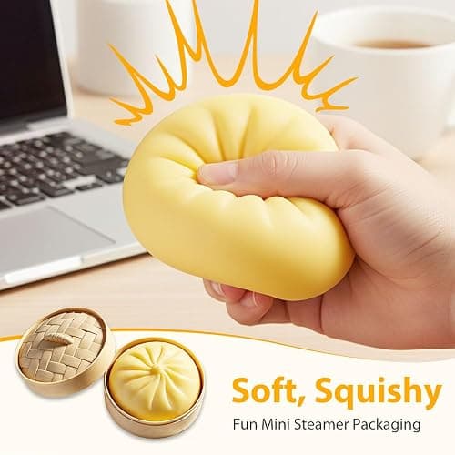 Dumpling Squishies, 2026 New Handmade Pressure Relief Balls, Dumplings Stress Fidget Sensory Balls with Food Steamer, Stress Relief Fidget Relaxation Gift (White) thumbnail 7