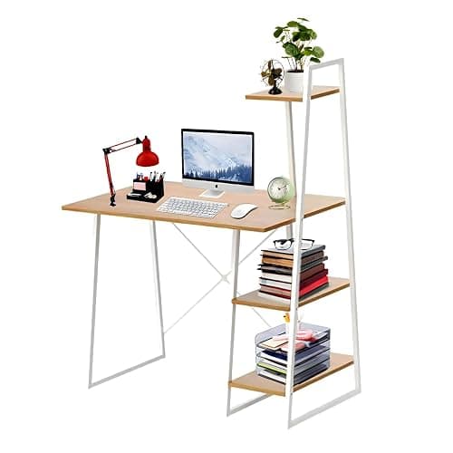 HOMION Computer Desk Home Office Table With 4-Tier Storage Shelf Pc Laptop Work Study Writing Desk For Bedroom Living Room (Natural) thumbnail 4