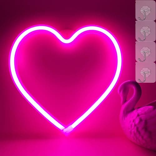 VIFULIN Neon Heart Lights - Pink LED Heart Lamp, Decorations for Home, Hanging Gifts, USB/Battery Operated for Bedroom, Living Room thumbnail 9