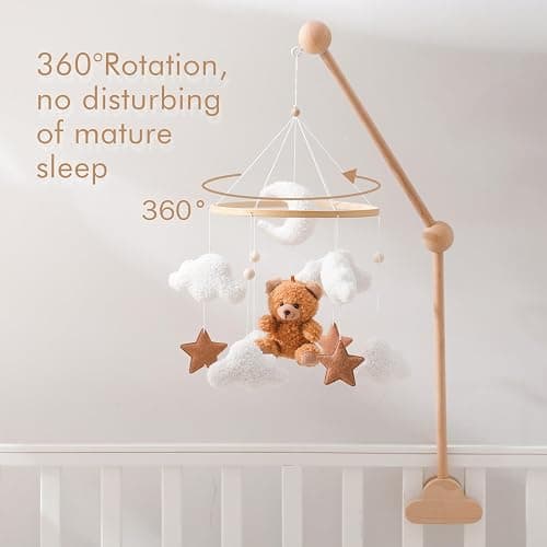 EERKEOD Brown Bear Musical Crib Mobile for Newborn Infants, Unisex, Fabric, Crib Mount, Hanging Mobile, Children - Brown - Brown Bear thumbnail 2