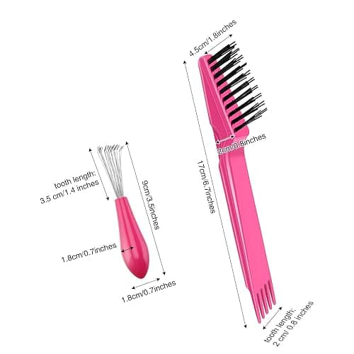 Boao 2 Pieces Hair Brush Cleaning Tool Comb Set Mini Hair Brush Dirt Remover with Metal Wire Rake for Removing Hair Dust Home and Salon Use(Pink and Pink) thumbnail 2
