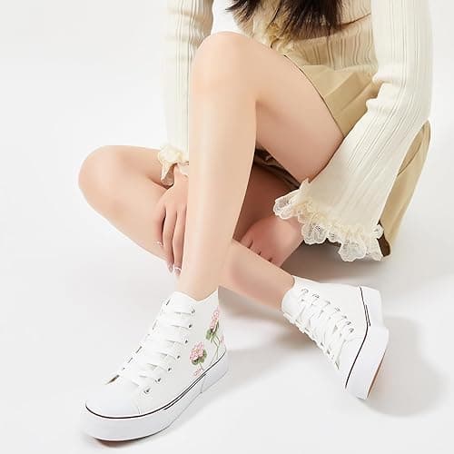 hash bubbie High Top Sneakers for Women Classic High Tops Canvas Shoes Lace up Women's Fashion Sneaker thumbnail 7