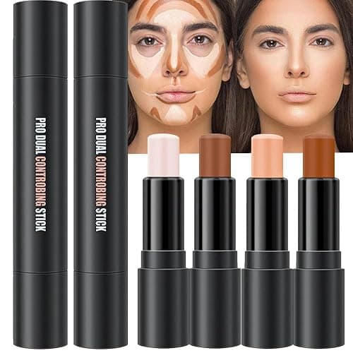 evpct 4 Colors Contour Stick Makeup Set, Cream Concealer Stick Contouring Palette Makeup Kit for Beginners, Nose Bronzer Sticks, Liquid Face Highlighter Make up contorno maquillaje, 01+03 - Image 1