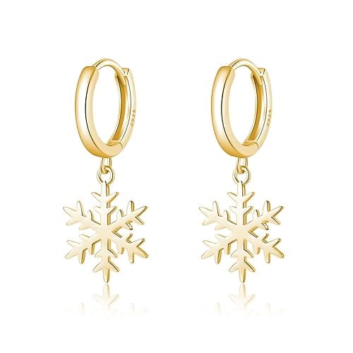 SLUYNZ 925 Sterling Silver Christmas Snowflake Hoop Earrings for Women Small Snowflake Hoop Earrings Drop Winter Holiday Earrings - Image 1