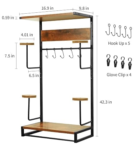 NANXITU Motorcycle Helmet Rack Wall Mount, Retro Rust Helmet Holder with Wood Floating Shelf and Hooks for Storage thumbnail 2