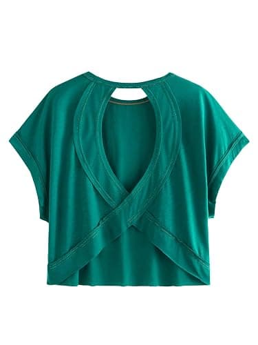 SOLY HUX Women Open Back Tops Workout Backless Tee Casual Athletic Shirts Short Sleeve Oversized Gym T Shirt - Image 1