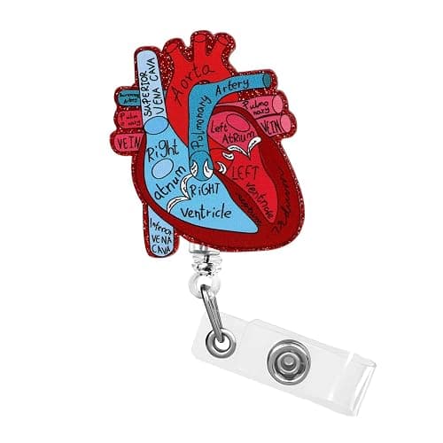 Dimeho Cardiac Badge Holder Heart Retractable Reel ID Card Clip Anatomy Funny Nurse Name Tag Holder Pediatrics Nursing Badge Alligator Clips for Doctor Student Teacher Medical Assistant - Image 1