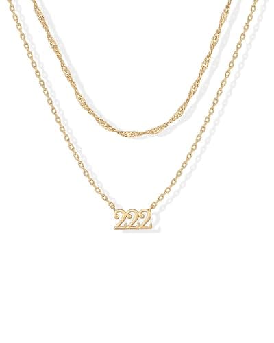 PAVOI 14K Gold Plated Angel Number Pendant Layering Necklace for Women | Lucky Numerology Pendant Necklace, Singapore Chain Jewelry Gifts - Image 1