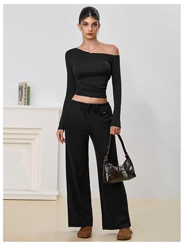 SOLY HUX Women's Drawstring Sweatpants Low Rise Baggy Wide Leg Pants with Pockets thumbnail 6
