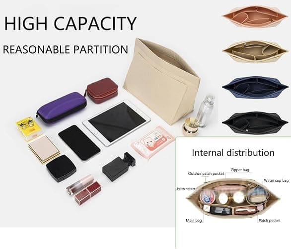 Lckaey Organiseur de sac en feutre pour sac Le Pliage grand modèle,Y012, beige, L - L/11.4*7.3*8.86in - Beige thumbnail 4