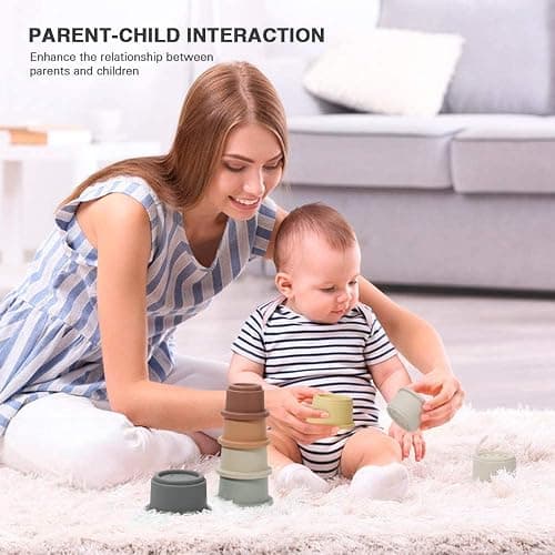 BOBXIN Stacking Cups Baby Building/Bathtub/Beach Toy, Nesting Cup Early Educational Montessori Toddlers Stacking Toy, 8 Pcs with Numbers & Pattern, Fun for Kid Baby 6-12 Months Play for Indoor/Outdoor thumbnail 2