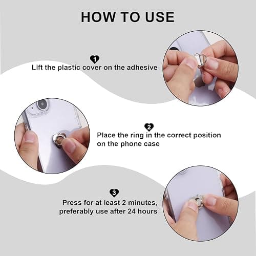 Gosknor 8pcs Heart Cell Phone Ring Holder, Cute Phone Charm Hooks Adhesive Smartphone Finger Ring Grip Sticky Metal Loop Stand for Cellphone Case Pad Tablet DIY Accessories (Silver) thumbnail 5