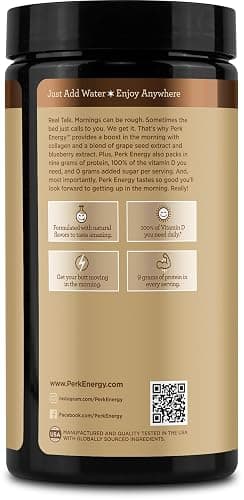 Perk Energy Drink Mix (Dutch Hot Cocoa) 20 Servings - Caffeinated Healthy Coffee Alternative with Protein, 100mg of Caffeine, Gluten-Free, Soy-Free, Peanut-Free thumbnail 4