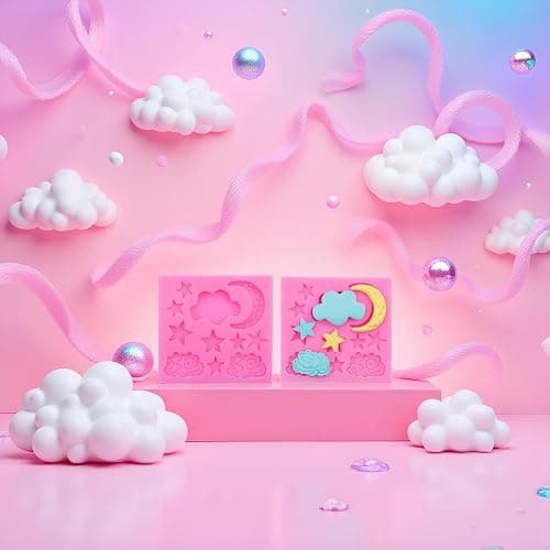 3Pcs Pink Moon and Star Molds Silicone, Cloud Fondant Mold Moon Star Cloud Chocolate Molds for Chocolate Candy Baking Sugar Cakes Decorating Candy Making Supplies thumbnail 5