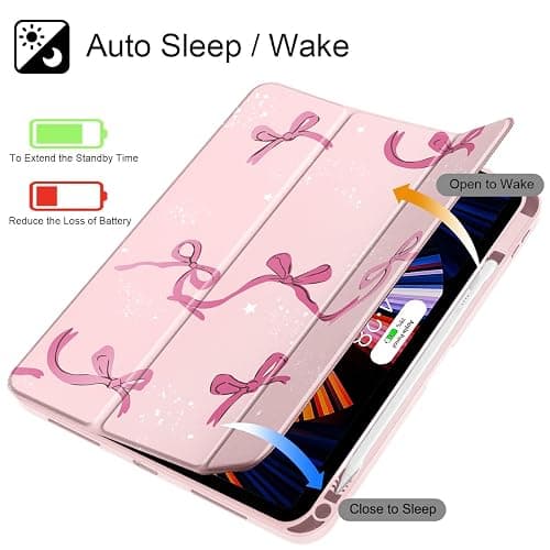 Tuiklol Case for iPad Air 11'' (M3 2025/M2 2024) 6th Gen/iPad Air 10.9'' 2022 2020 Air 5th /4th Gen, Buit in Pencil Holder with Shockproof Cover Clear Transparent Back Auto Wake/Sleep, Bow-Pink thumbnail 3